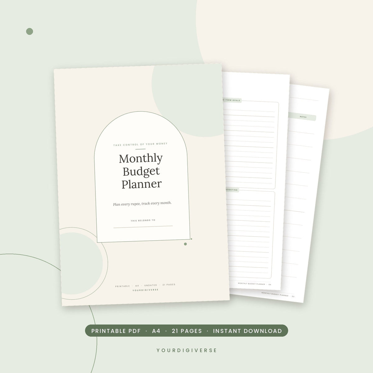Printable Monthly Budget Planner in rupees