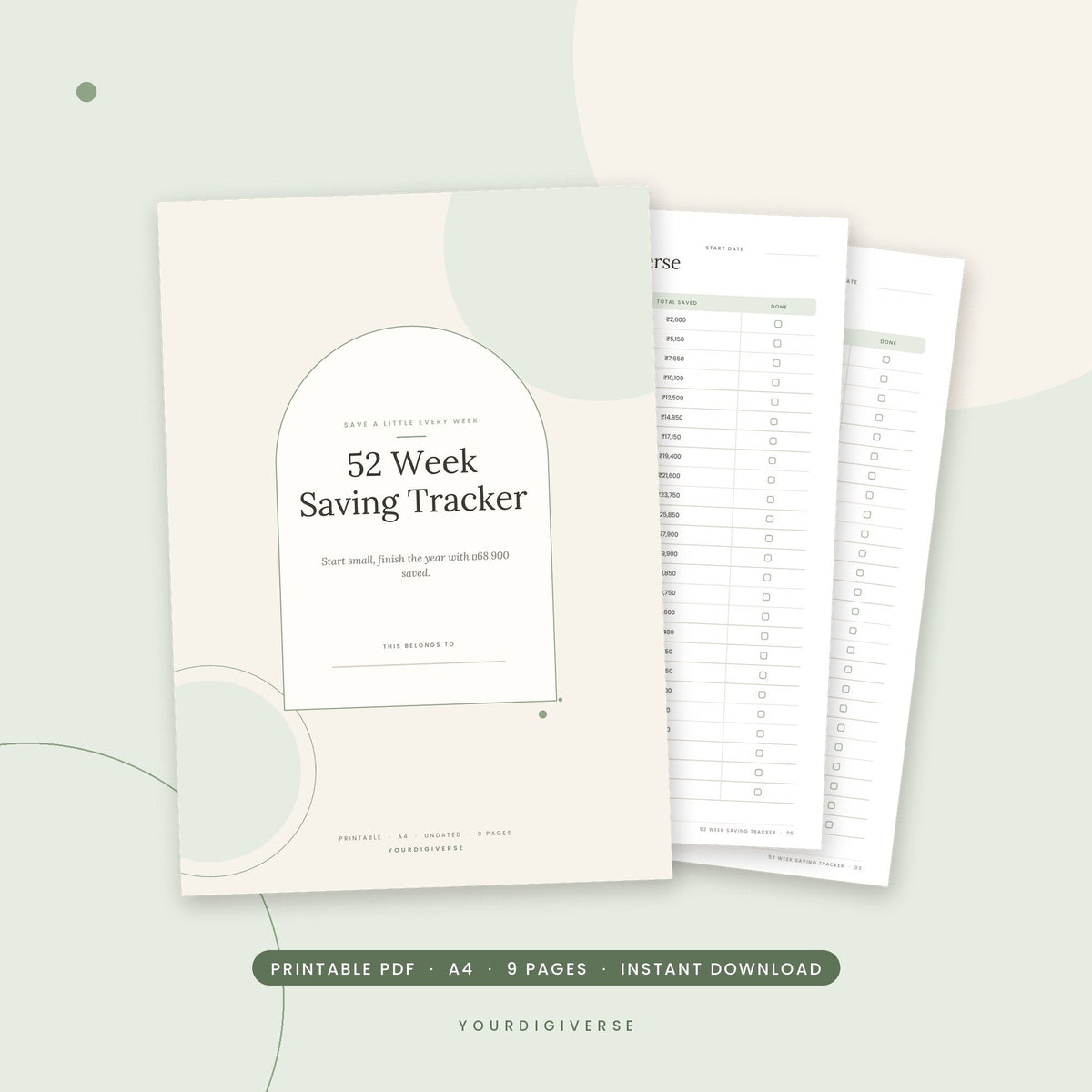 52 Week Saving Tracker printable in rupees