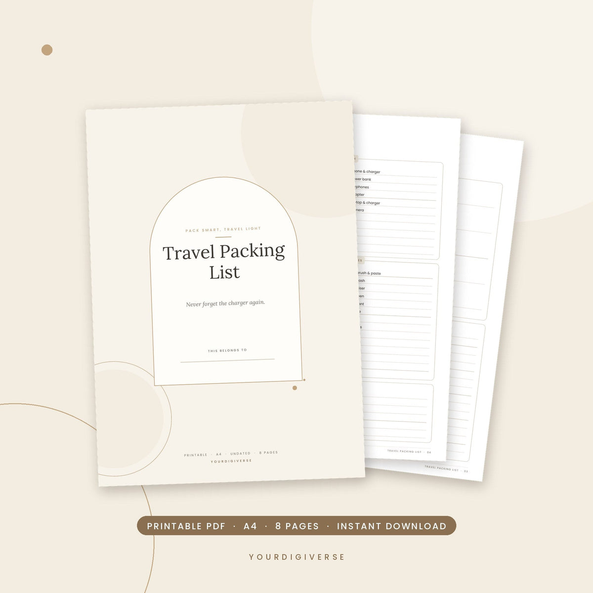 Printable travel packing list checklist