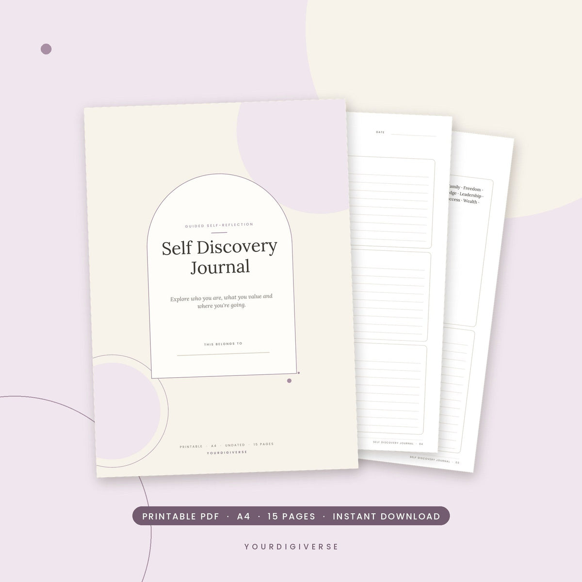 Printable self discovery journal with guided prompts