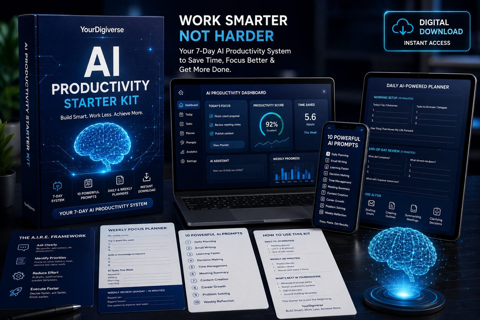 AI Productivity Starter Kit – Daily Planner, Weekly Planner & 10 AI Prompts