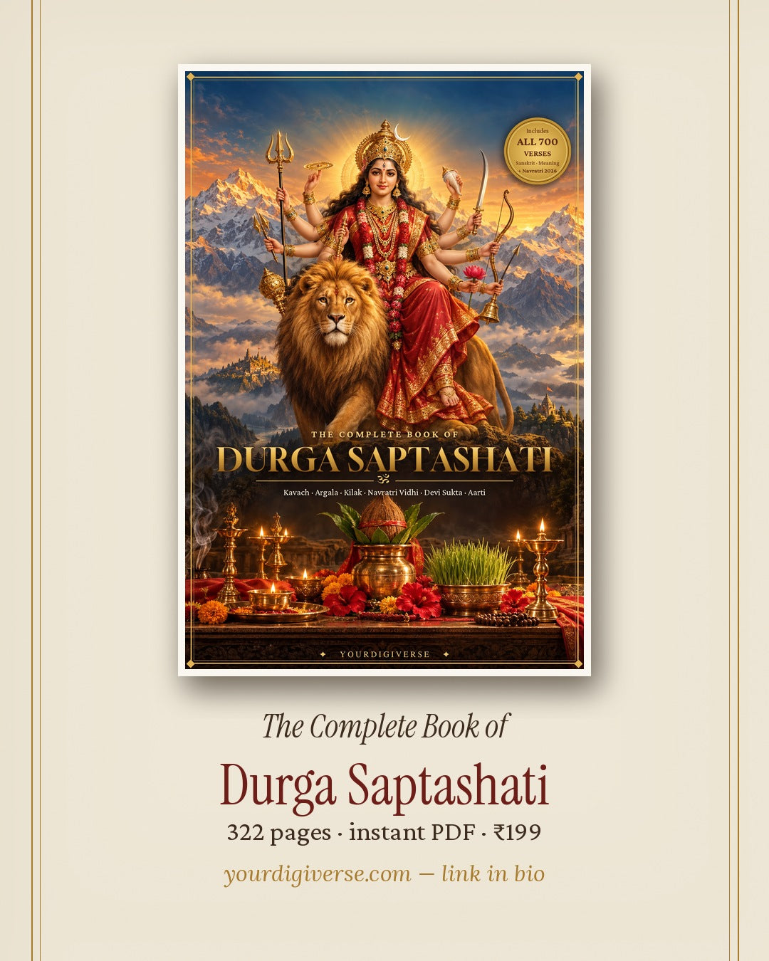 The Complete Book of Durga Saptashati — All 700 Verses + Kavach, Argala, Kilak + Navratri 2026 Puja Vidhi