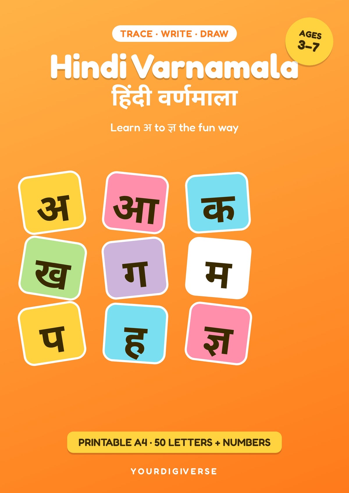 Hindi Varnamala — Trace, Write & Draw Workbook: अ to ज्ञ + Hindi Numbers (A4 PDF)
