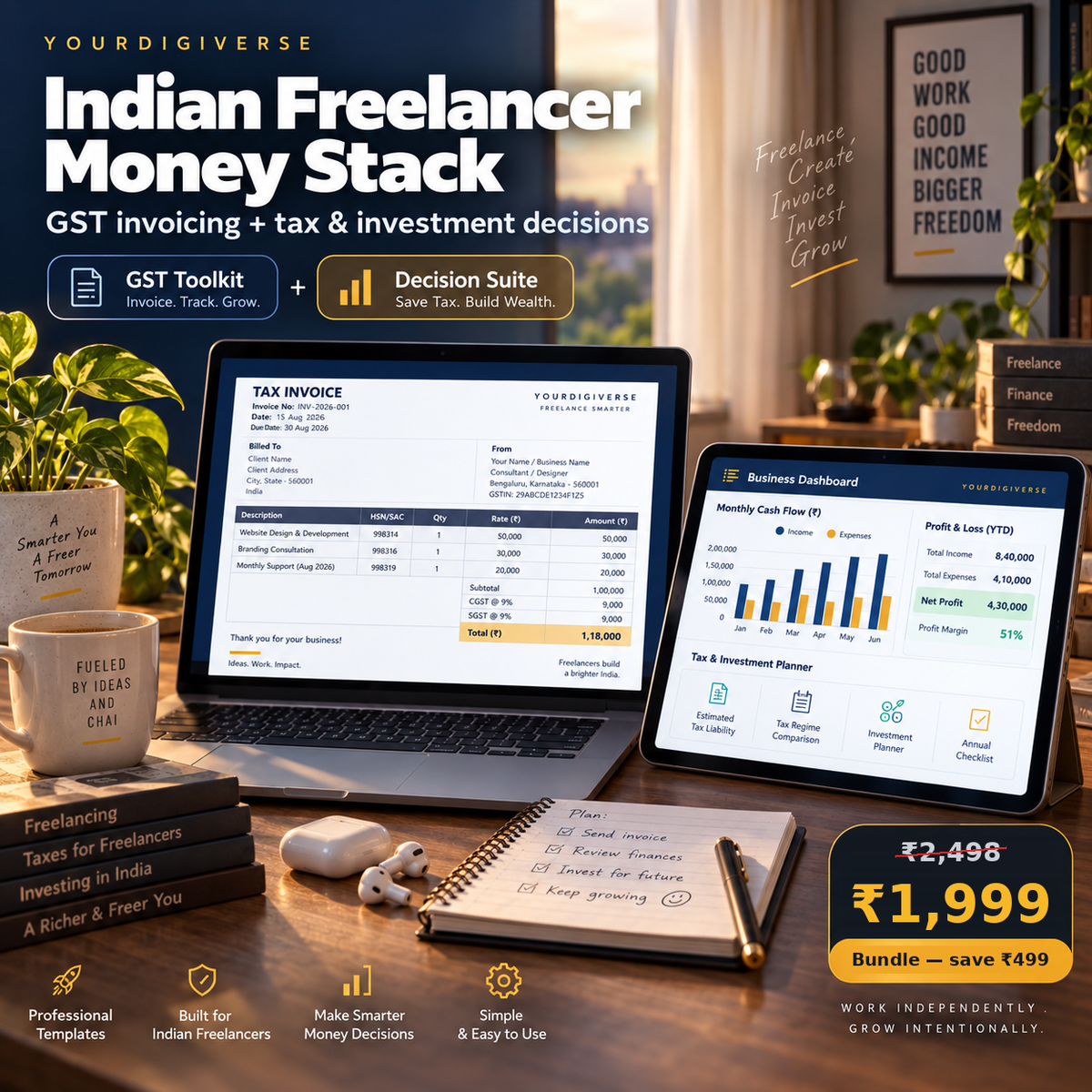 Indian Freelancer Money Stack — GST Toolkit + Tax & Investment Decision Suite (Bundle)