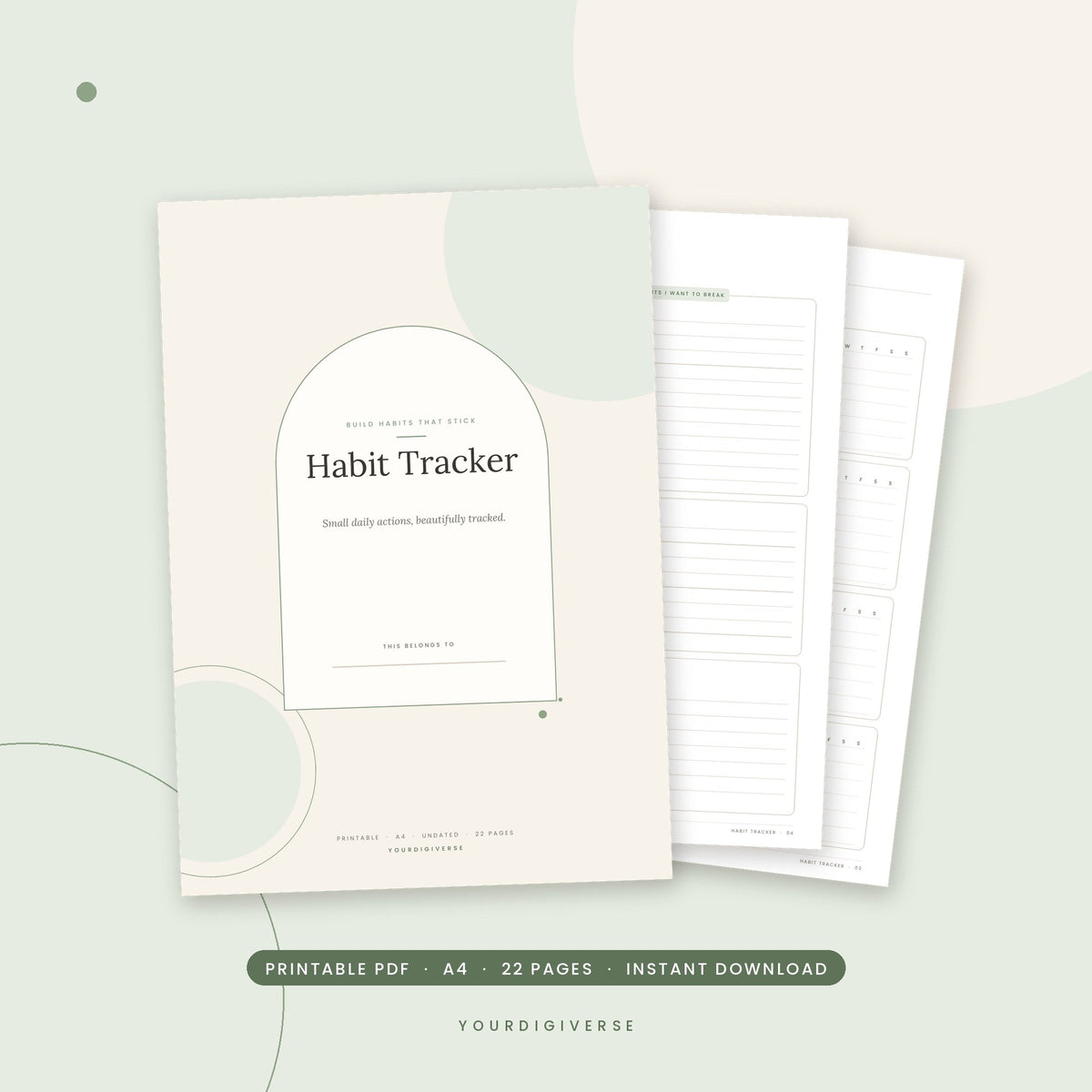 Habit tracker printable – Habit Tracker A4 PDF cover, instant download from YourDigiverse