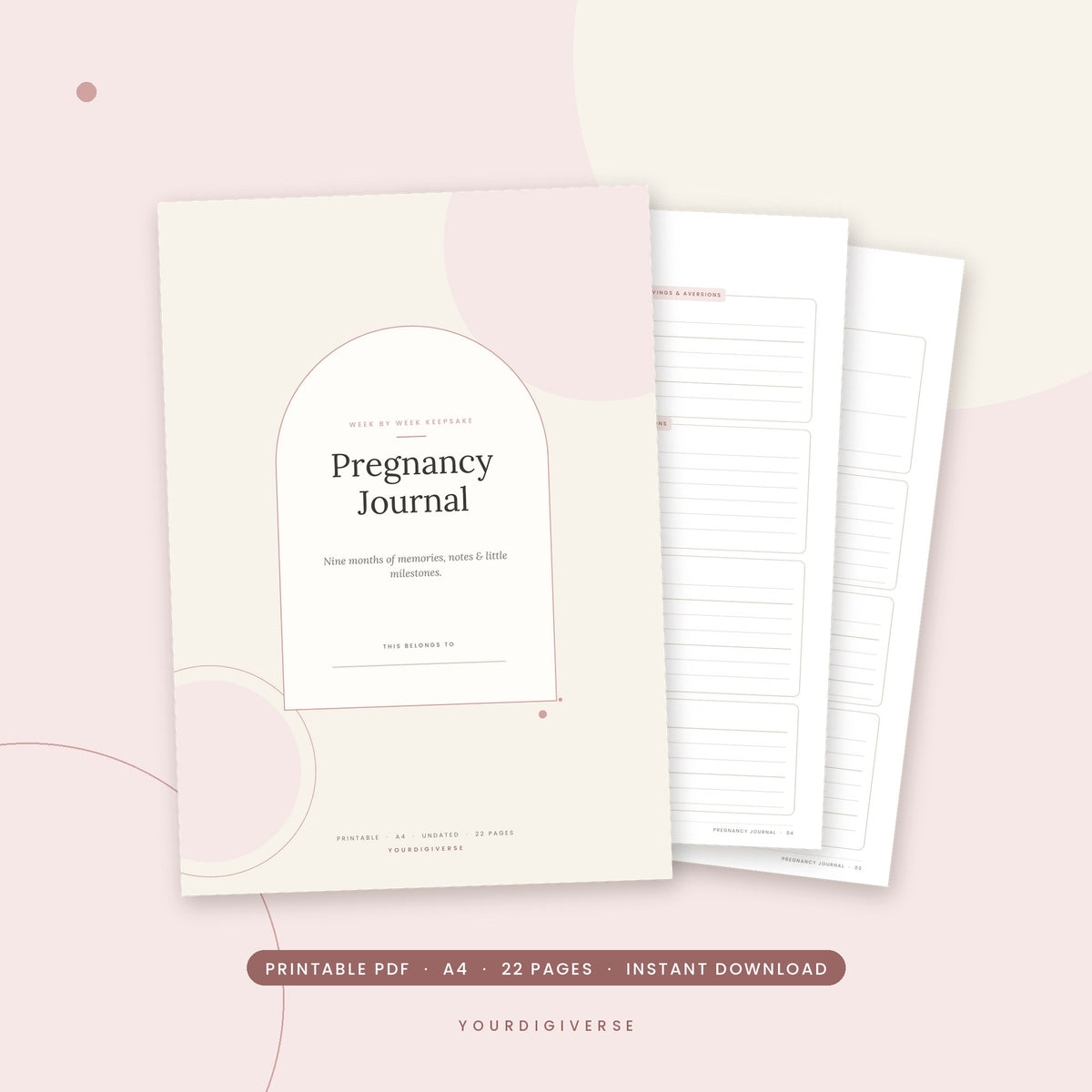 Pregnancy journal printable – Pregnancy Journal A4 PDF cover, instant download from YourDigiverse