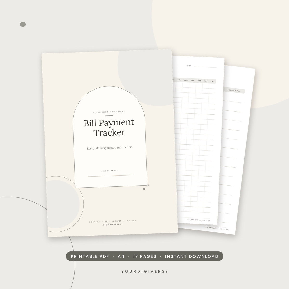 Bill payment tracker printable – Bill Payment Tracker A4 PDF cover, instant download from YourDigiverse