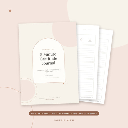 5 minute gratitude journal – 5 Minute Gratitude Journal A4 PDF cover, instant download from YourDigiverse