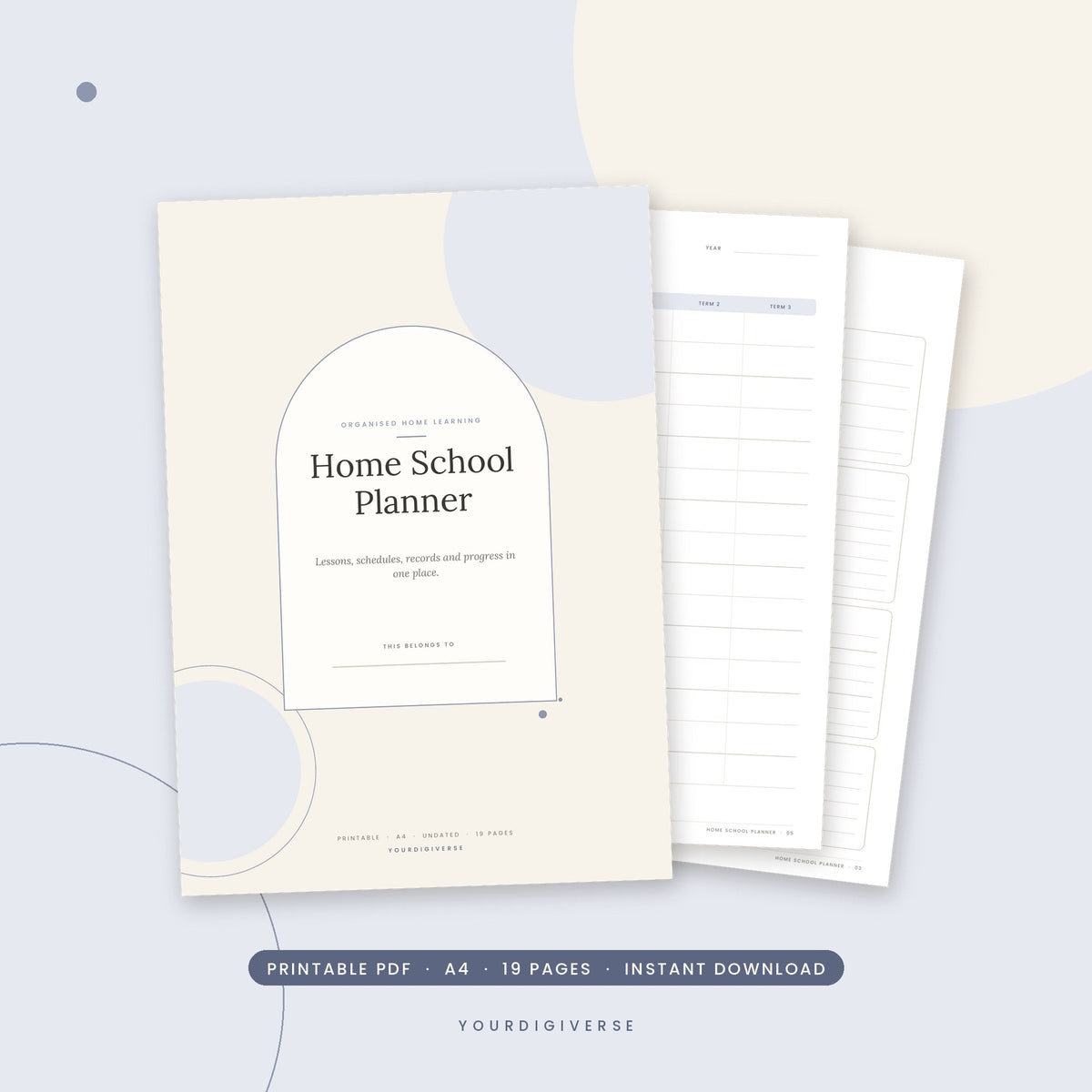 Homeschool planner printable – Home School Planner A4 PDF cover, instant download from YourDigiverse