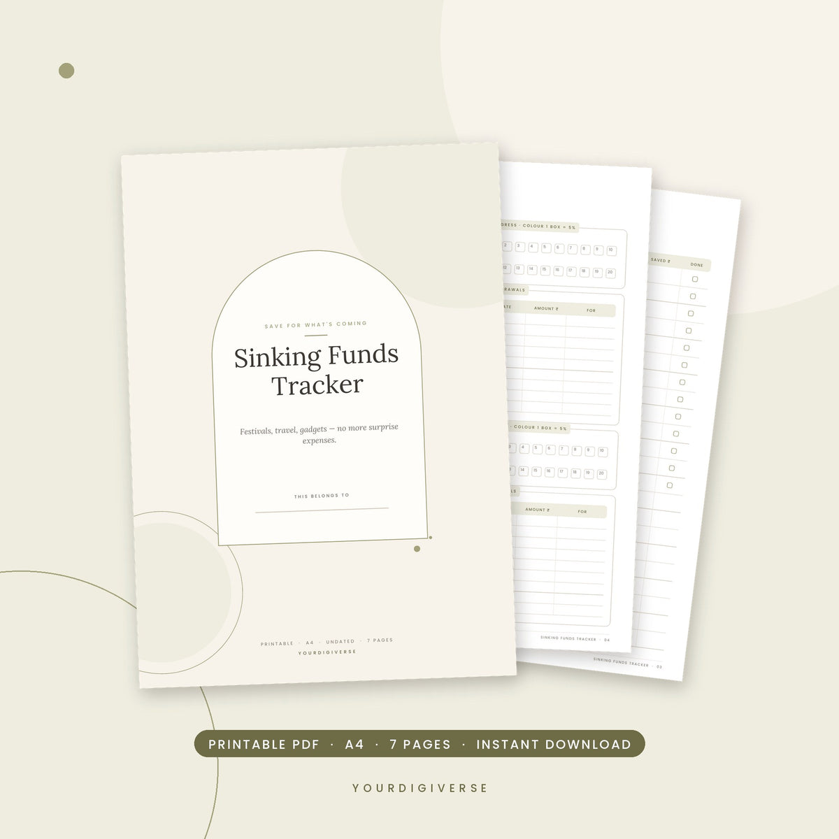 Sinking funds tracker – Sinking Funds Tracker A4 PDF cover, instant download from YourDigiverse