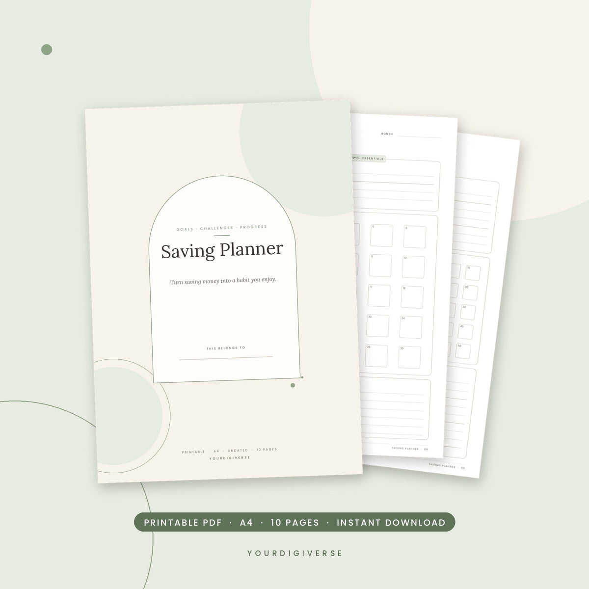 Savings planner printable – Saving Planner A4 PDF cover, instant download from YourDigiverse