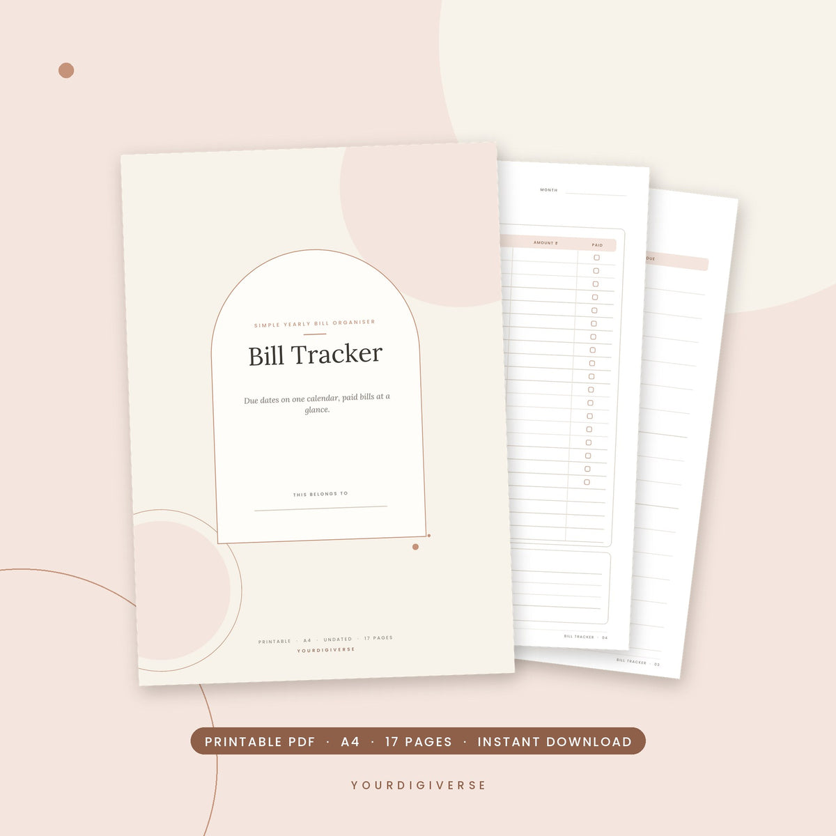 Bill tracker printable – Bill Tracker A4 PDF cover, instant download from YourDigiverse