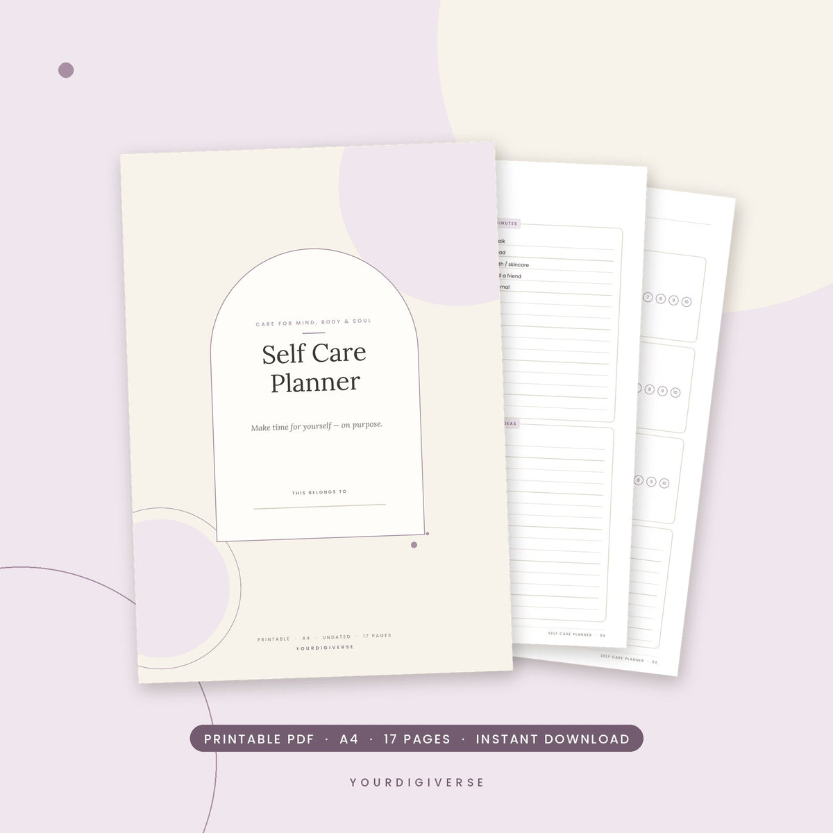 Self care planner – Self Care Planner A4 PDF cover, instant download from YourDigiverse