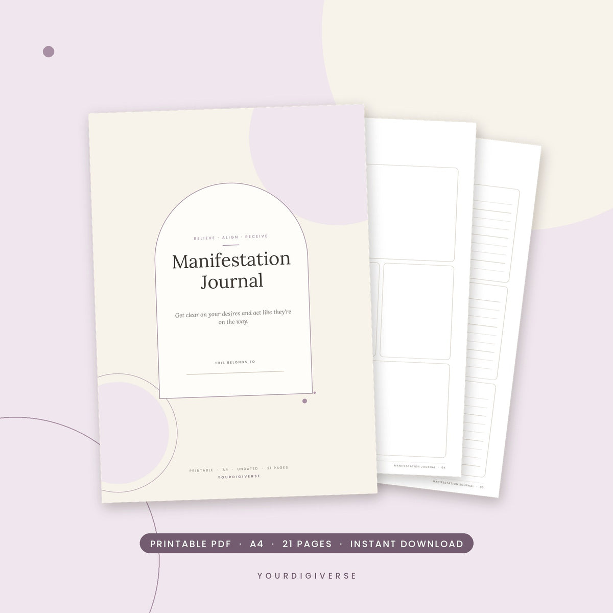 Manifestation journal – Manifestation Journal A4 PDF cover, instant download from YourDigiverse
