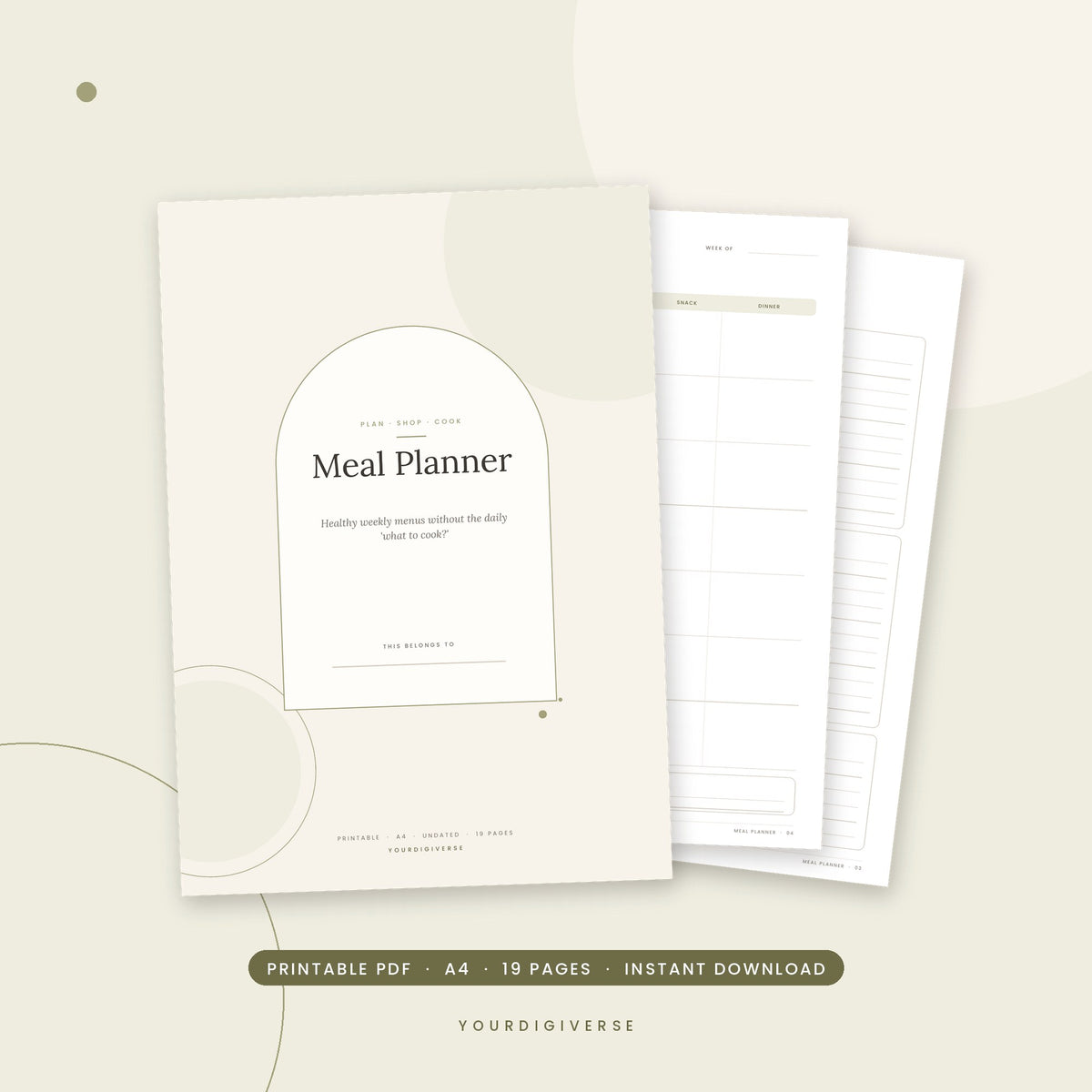 Meal planner printable – Meal Planner A4 PDF cover, instant download from YourDigiverse