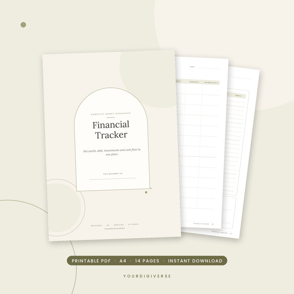 Personal finance planner – Financial Tracker A4 PDF cover, instant download from YourDigiverse