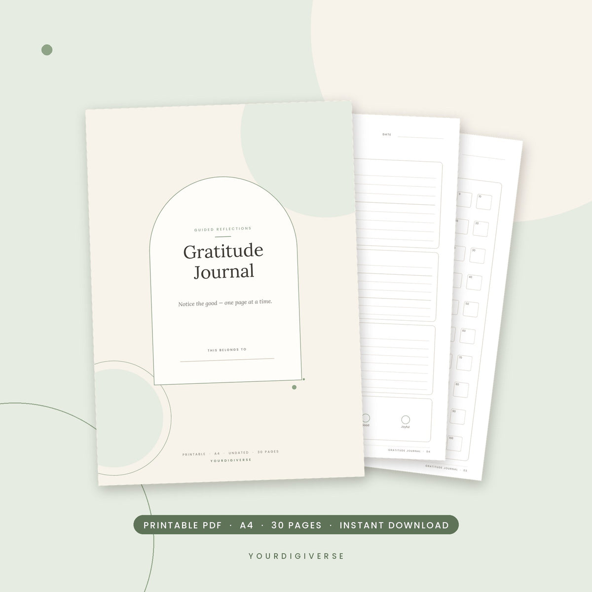 Gratitude journal printable – Gratitude Journal A4 PDF cover, instant download from YourDigiverse
