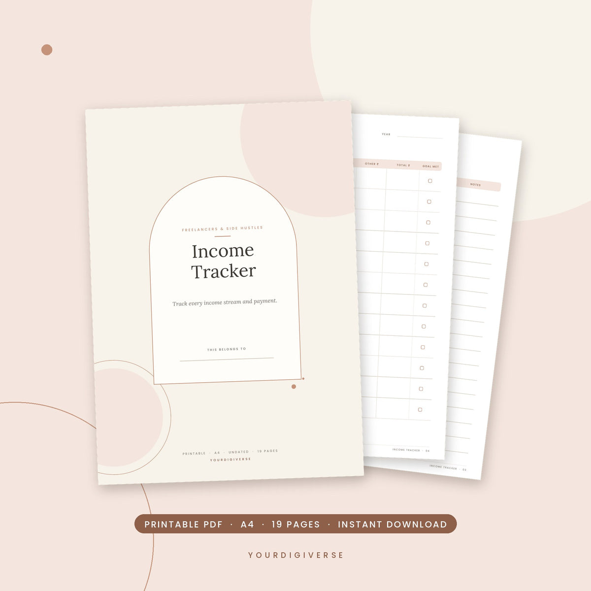 Income tracker printable – Income Tracker A4 PDF cover, instant download from YourDigiverse