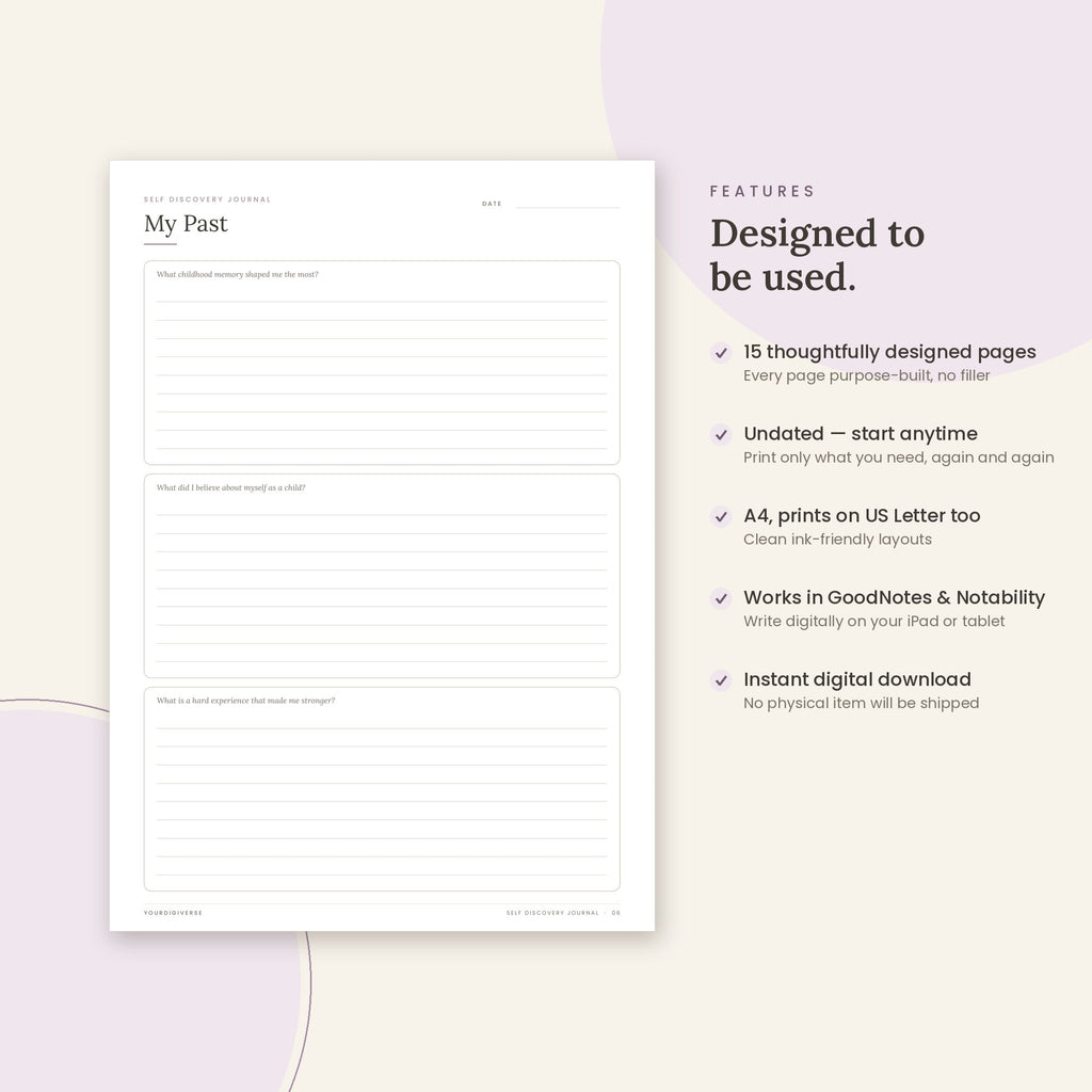 Self Discovery Journal sample page (My Past) – undated A4 printable, GoodNotes-ready