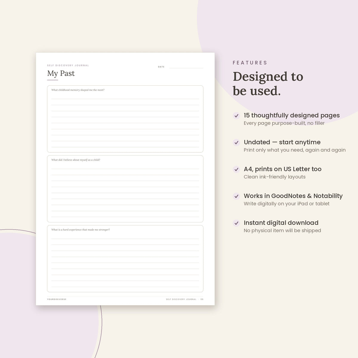 Self Discovery Journal sample page (My Past) – undated A4 printable, GoodNotes-ready